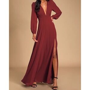 NEW All My Life Burgundy Long Sleeve Maxi Dress Size Medium With Tags